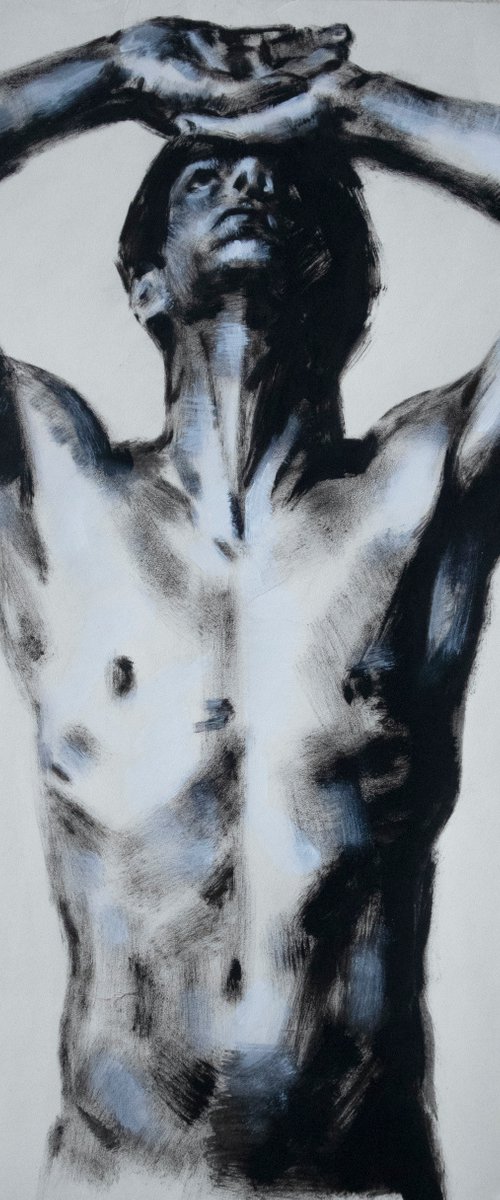 Nude male figure painting by Kateryna Bortsova