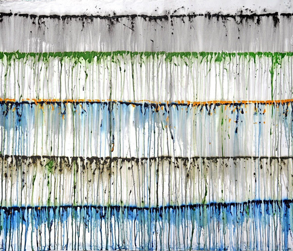 Abstract Acrylic Painting By Sumit Mehndiratta, 44 X 39", Muted Drippings, Original Artwork