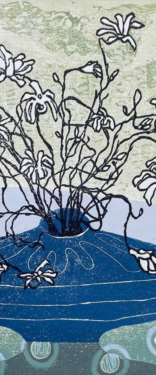 Linocut Print Twisted Magnolia by C Staunton