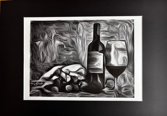 Still life with wine - drawing