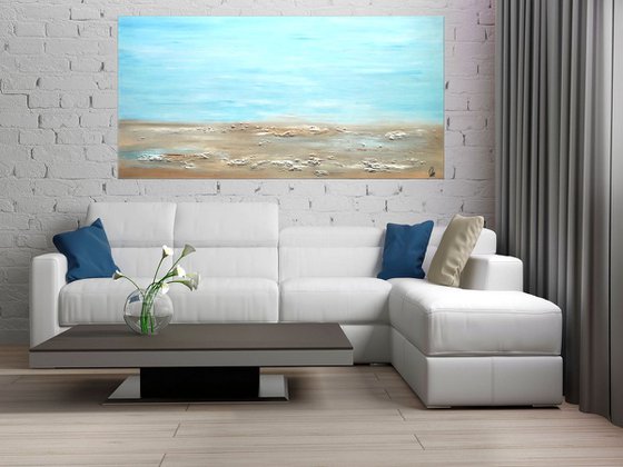A Place to Remember   - XXL abstract acrylic painting canvas wall art blue beige modern art