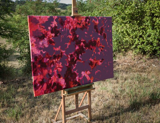 Violet, pink and red floral abstraction, impressionism inspired UNSTRETCHED