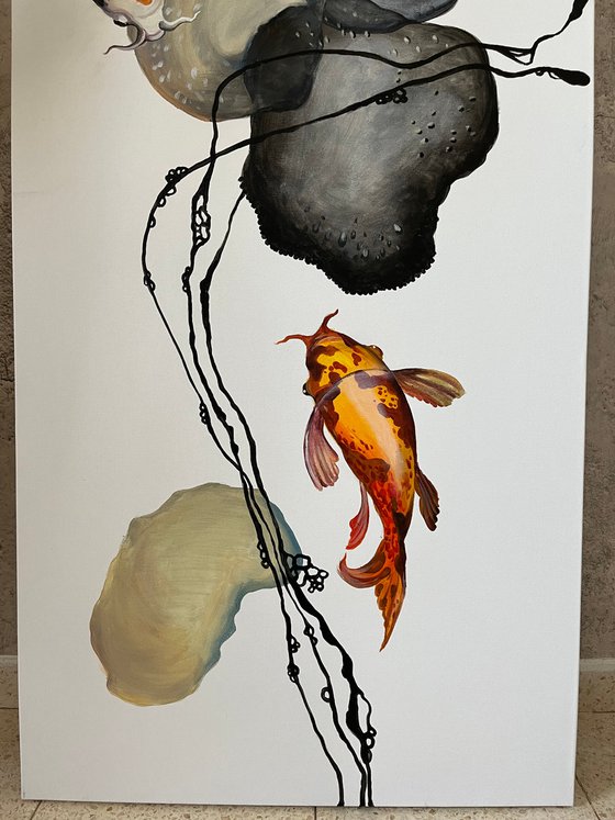 Koi fish in gray bubbles