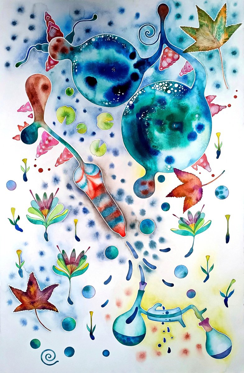 Organic Abstract Watercolour By Ilaria Finetti, 26 X 40, Giardini Segreti 10, Original Artwork