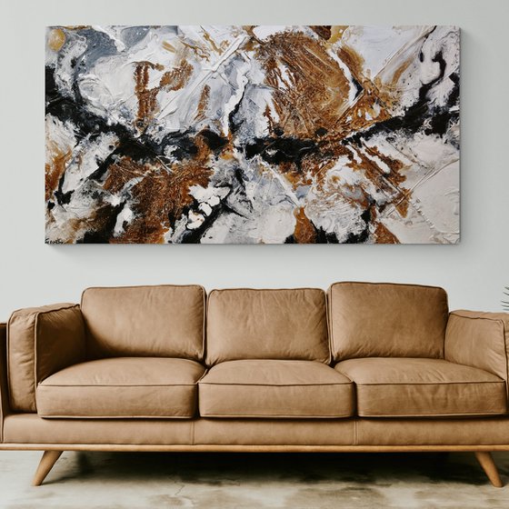 Rusted Black Ice 190cm x 100cm Brown Black White Textured Abstract Art