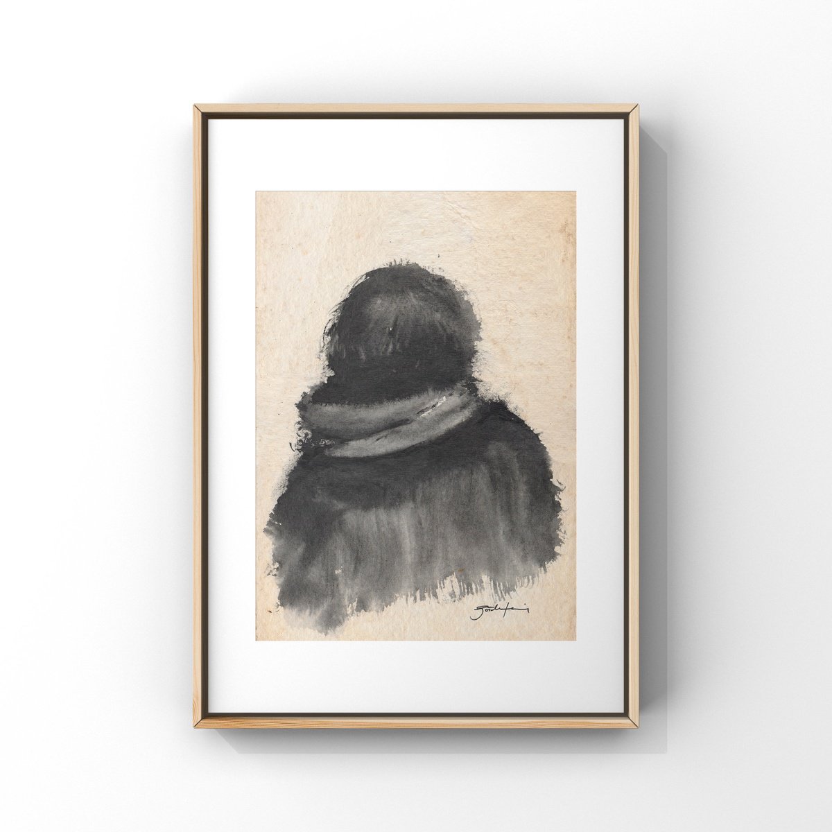 Expressive Portrait Watercolour By Gozde Temiz Istanbul, 11 X 17, Winter Silhouette, Original Artwork