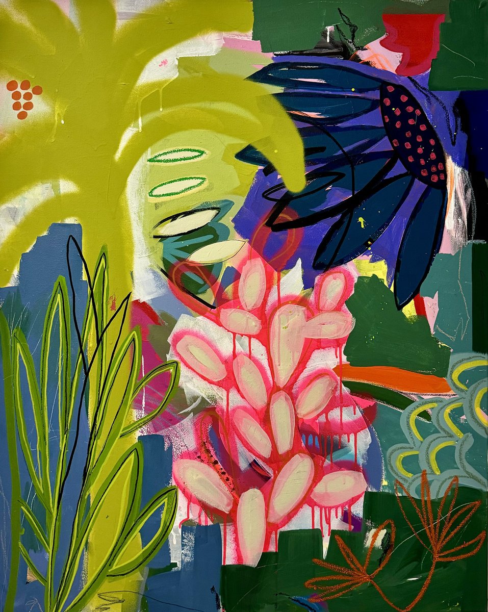 Abstract Botanical Acrylic Painting By Tanya Lytko, 31 X 39", "Cyprus", Original Artwork