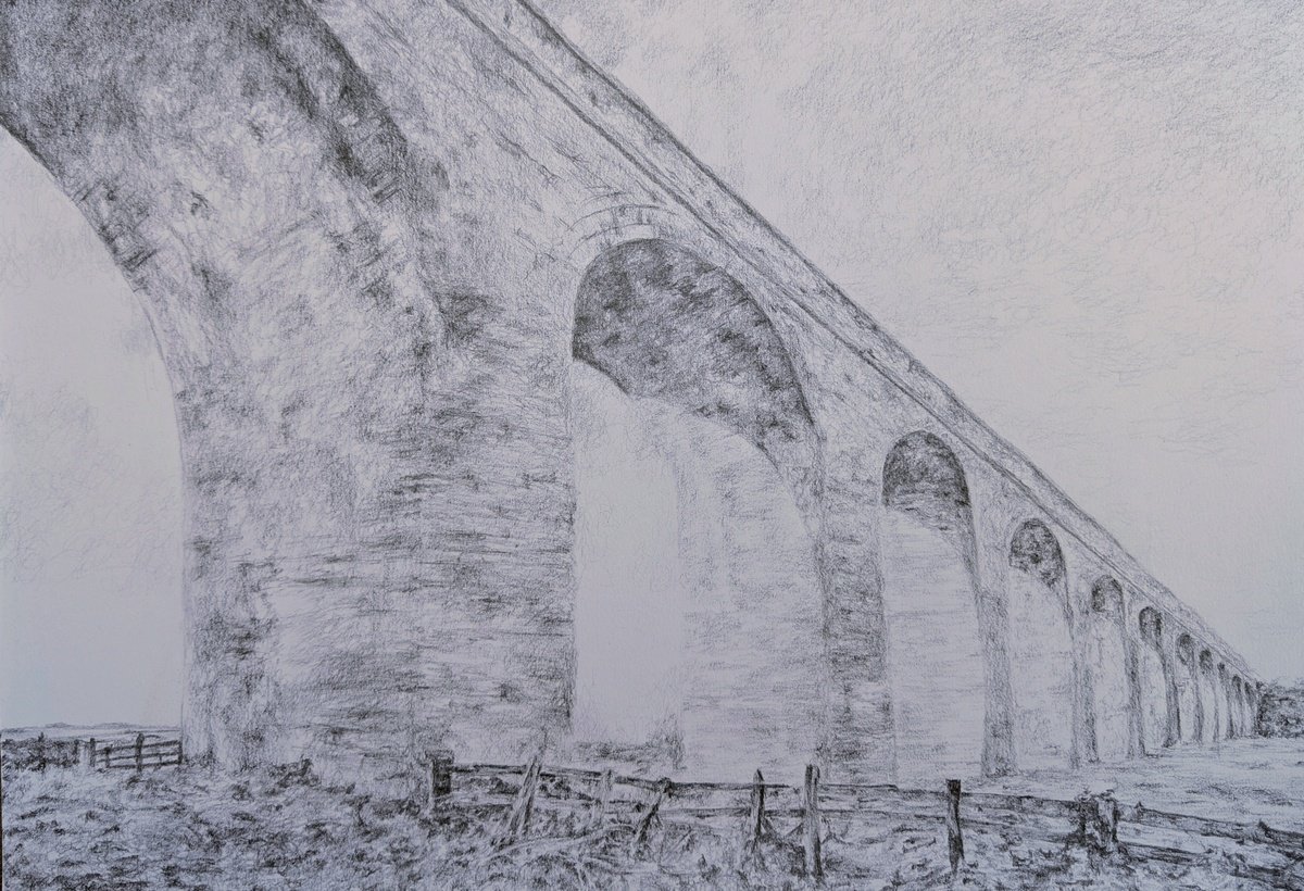 Photorealistic Cityscapes Pencil Drawing By Richard Freer, 17 X 12", Twyford Viaduct Drawing, Original Artwork