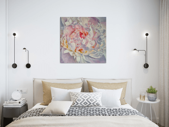 "Lace of petals."  peony  flower  liGHt original painting  GIFT (2022)