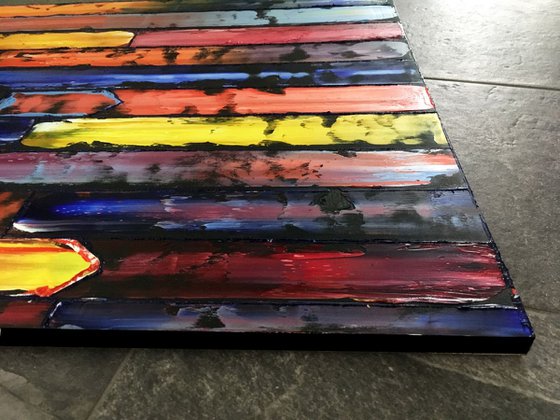 "Slip Through The Cracks" - Original PMS Abstract Oil Painting On Wooden Panel - 48" x 24"