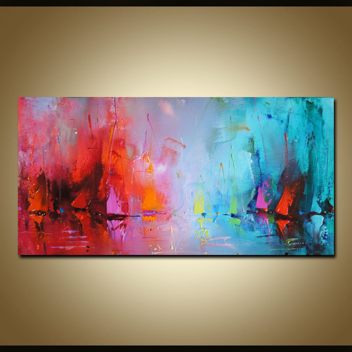 Abstract Landscape Oil Painting By Stanislav Lazarov, 20 X 10", Magic Charts, Original Artwork