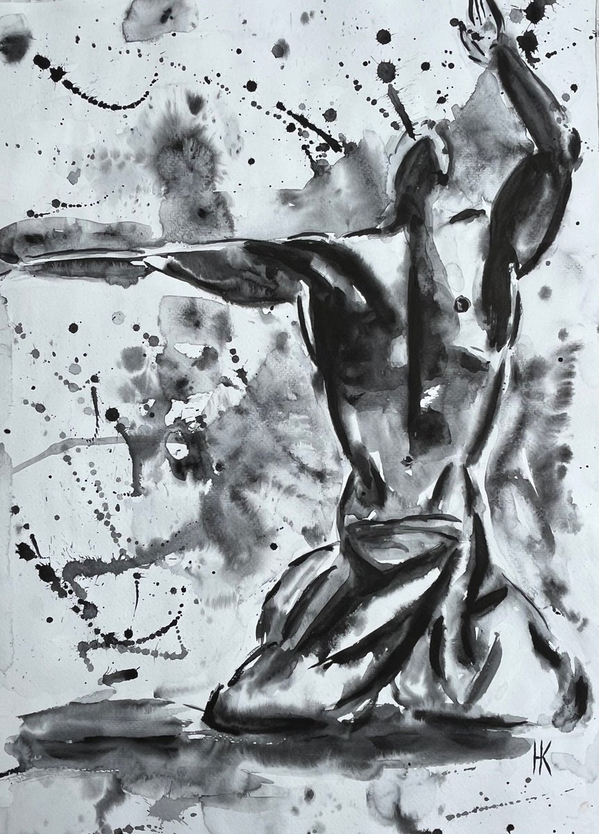 Impressionistic Portrait Watercolour By Halyna Kirichenko, 14 X 20, Man Dancer, Original Artwork