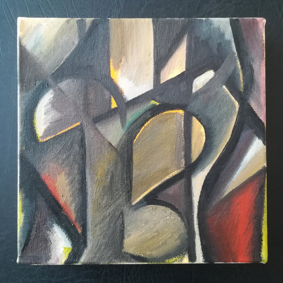 Geometric Abstract Oil Painting By Aleksandar Basic, 8 X 8, Elements 7, Original Artwork