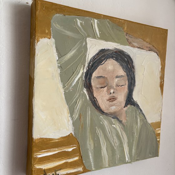 Calm poetic impasto woman portrait