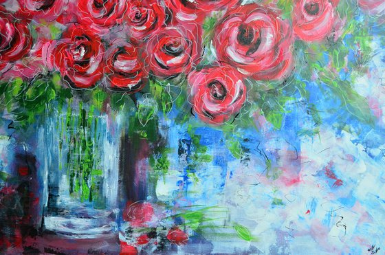 Bouquet of Roses -Large Home Decor Modern abstract flowers