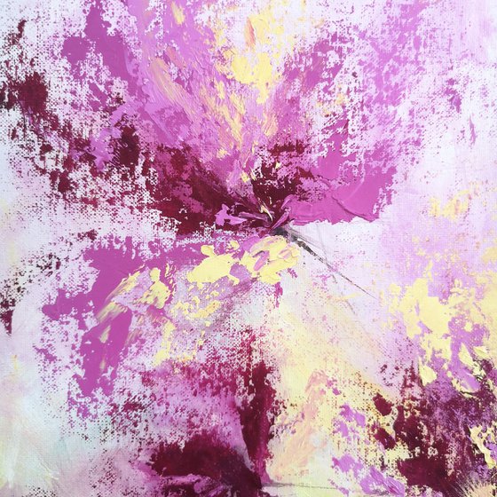 Purple abstract flowers, oil floral painting