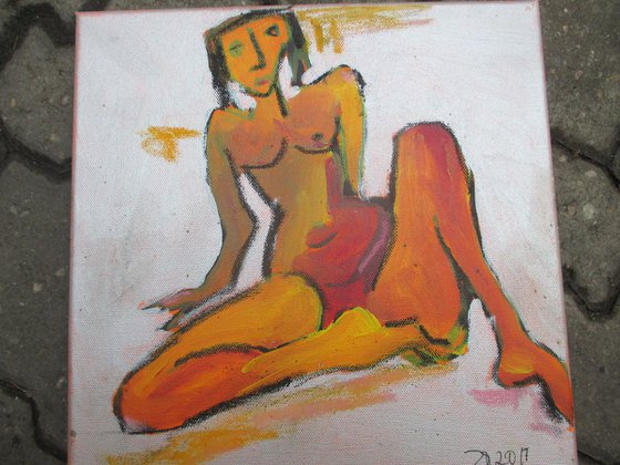 expressive nude on canvas acryl mixed media 11,8 x 11,8 inch