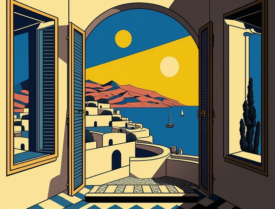 Evening in Santorini (inspired by Roy Lichtenstein) |  23,5"x31,5" (60x80 cm)