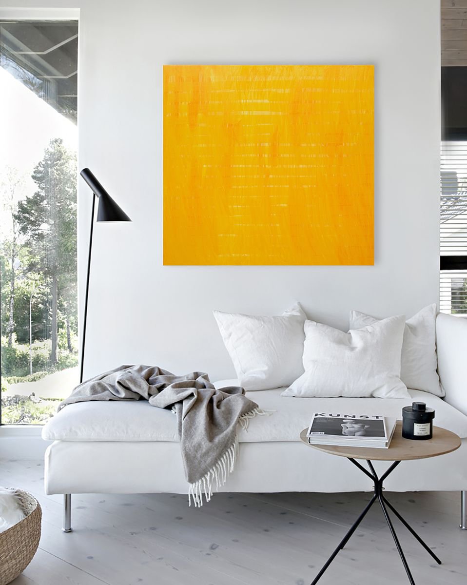 Organic Abstract Oil Painting By Nataliia Sydorova, 39 X 37", Yellow Strips, Original Artwork