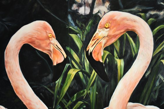 Original oil painting with a pair of flamingos 130 * 100 cm