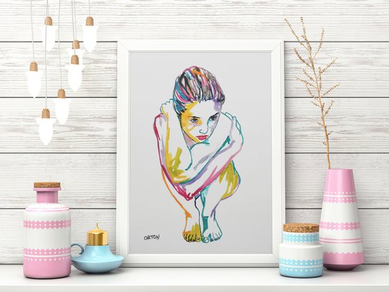 Female Nude Art Original Painting Drawing Charcoal Water Colour Nude