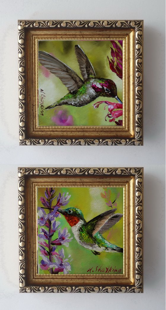 Hummingbird with Flowers. Set 2