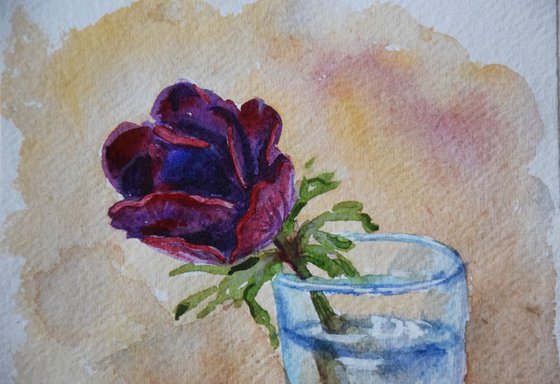 Flower in a glass Watercolor painting on craft paper