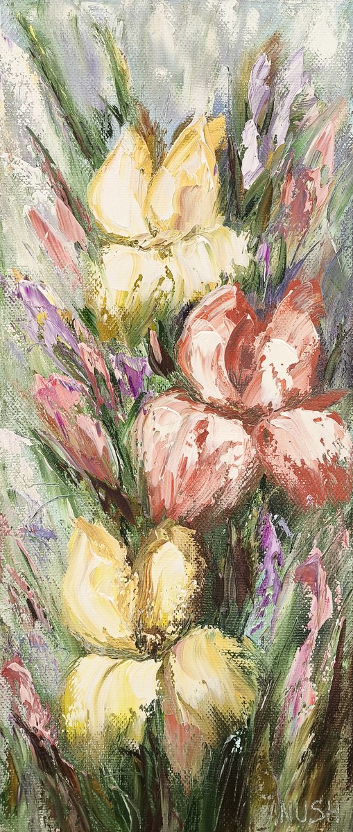 Impressionistic Botanical Oil Painting By Anush Emiryan, 12 X 28, Spring