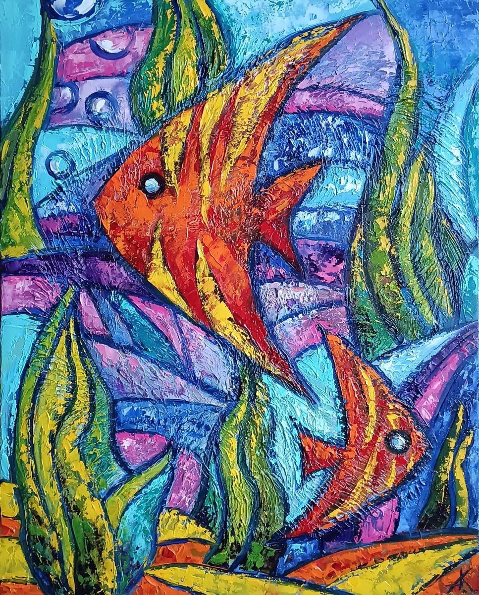 Abstract Animal Oil Painting By Anastasia Kozorez, 16 X 20, Underwater Symphony, Original Artwork