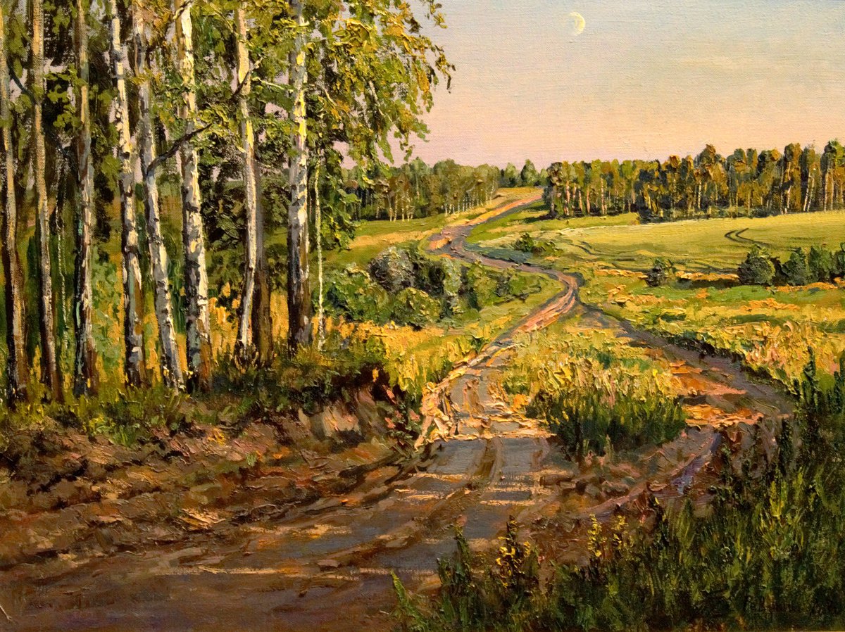 Country road landscape. The oil painting by Dmitry Revyakin