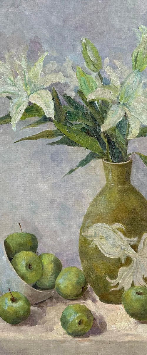 Still life with green apples by Anna Novick