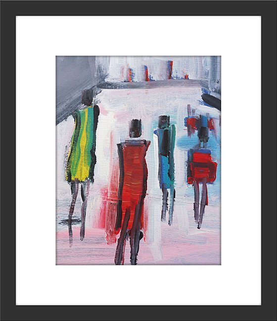 CITY FIGURES ABSTRACT SKETCH. Original acrylic painting.