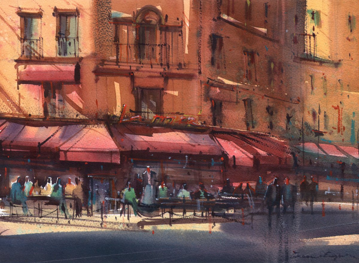 Warm light on Paris cafes by Eugeniu Gorean