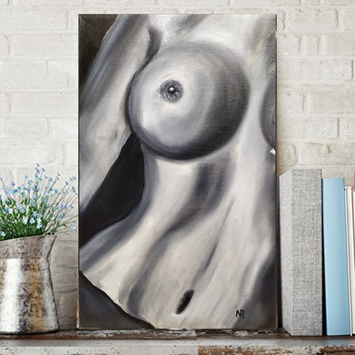 Nude beauty, erotic gestural girl oil painting, gift art, bedroom painting by Nataliia Plakhotnyk