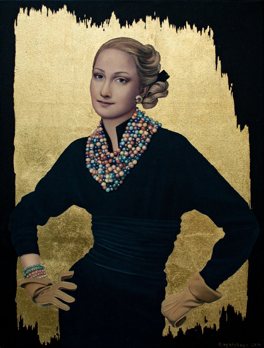 Photorealistic Portrait Acrylic Painting By Nataliya Bagatskaya, 24 X 31", Yellow Leather Gloves, Original Artwork