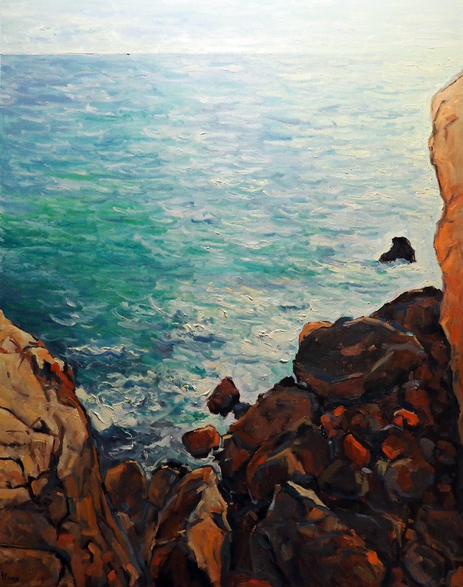 Impressionistic Landscape Oil Painting By Yuanyuan Liu, 29 X 36", Seascape, Original Artwork