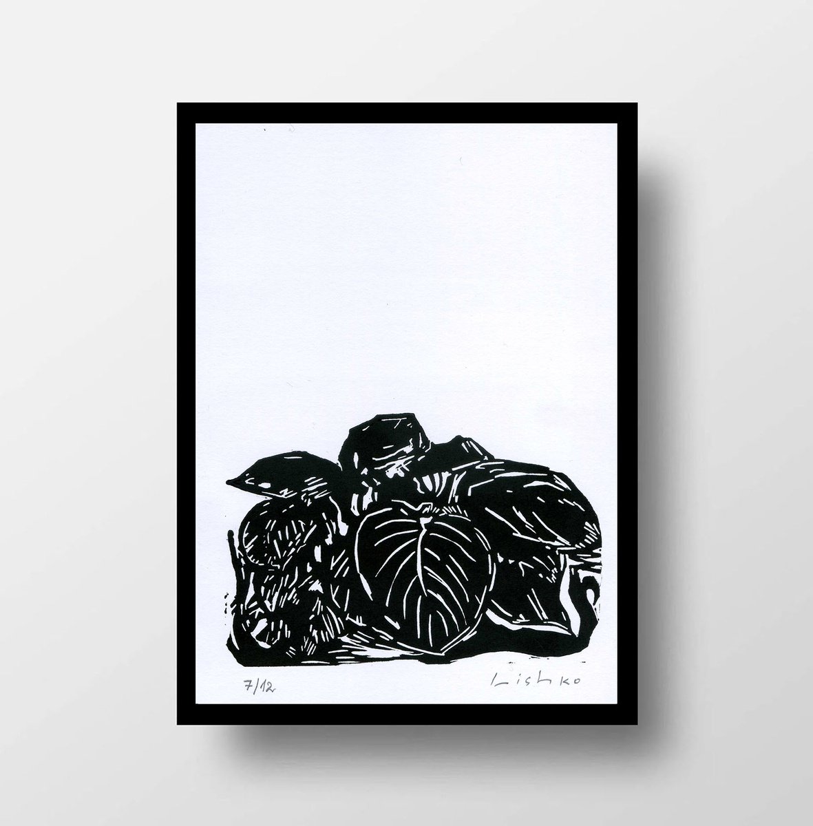 Expressive Botanical Linocut By V. Lishko, 6 X 8", Flowers, Original Artwork