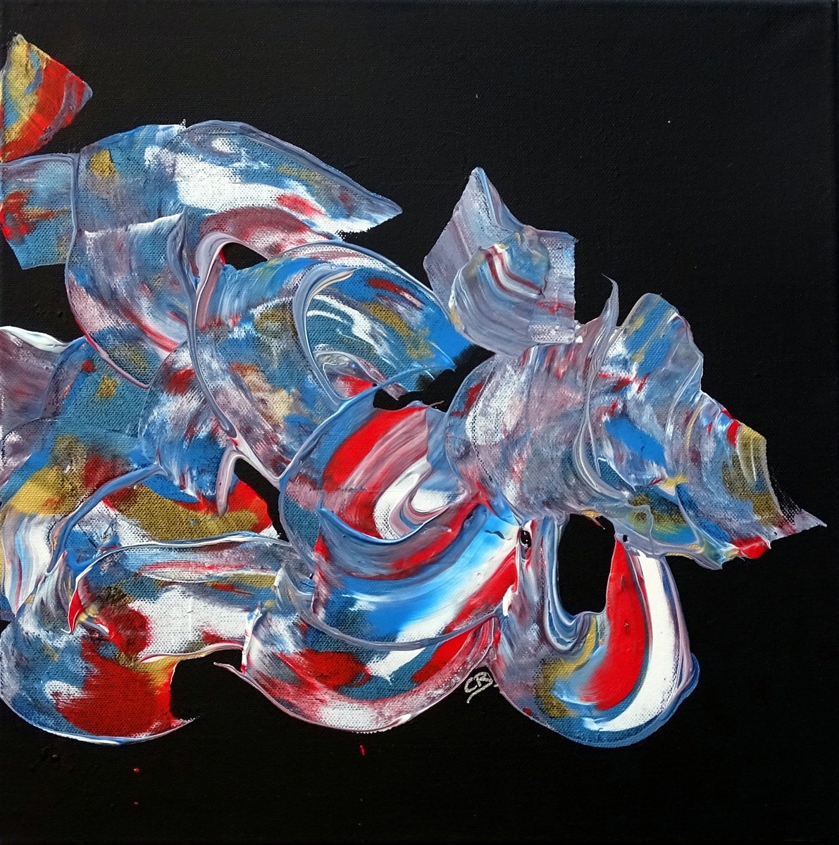 Abstract Acrylic Painting By Cb., 16 X 16, Bulldog, Original Artwork