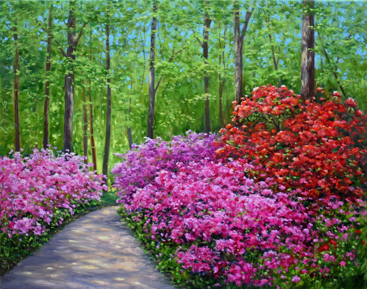 Impressionistic Landscape Oil Painting By Yulia Nikonova, 28 X 22", Azalea Hill, Original Artwork