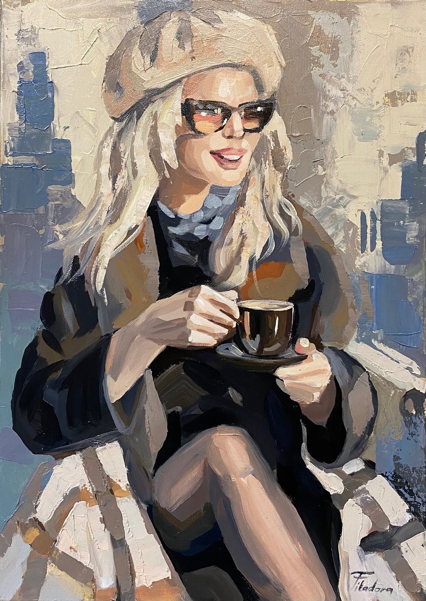 Impressionistic Portrait Acrylic Painting By Tatiana Filipowicz, 20 X 28", Morning Elegance, Original Artwork