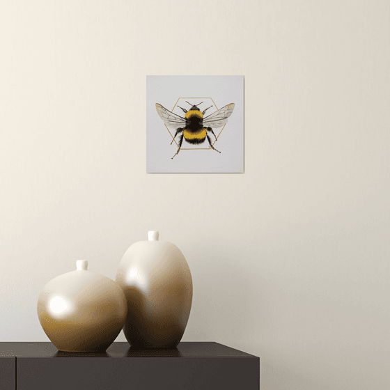 Bee Painting, Bumblebee Wall Art, Bee Original Watercolor Painting, Square Art