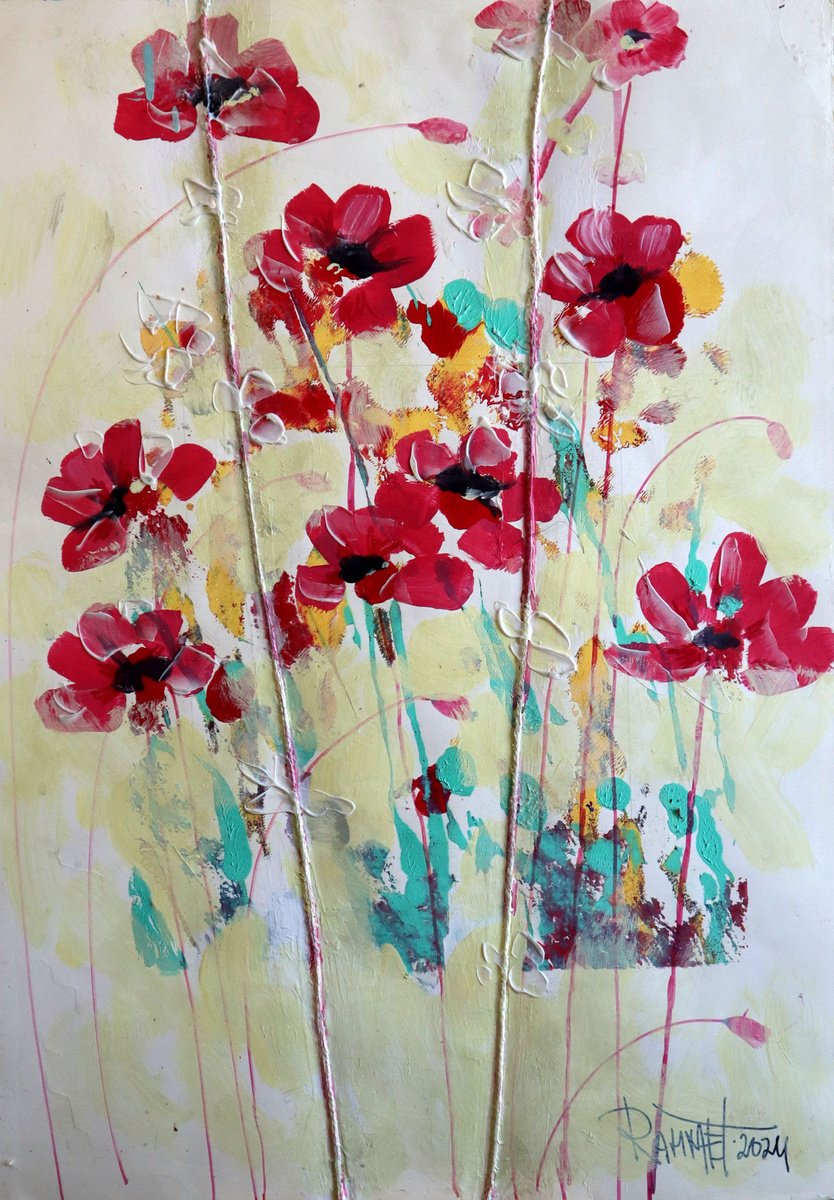 Impressionistic Botanical Acrylic Painting By Rakhmet Redzhepov, 17 X 23", Fantasy With Flowers 201, Original Artwork