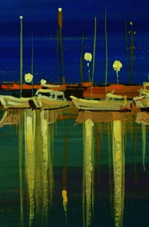 Night pier, original painting 30x19 cm by Sergey  Kachin