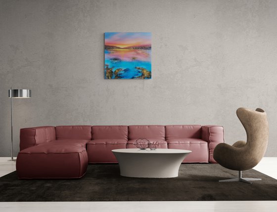 A beautiful large modern abstract figurative seascape painting "Evening mood"