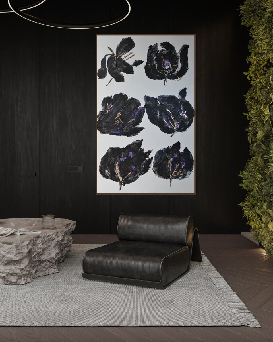 Surrealistic Botanical Acrylic Painting By Tetiana Hutsul, 37 X 61", Burning With Passion & Desire, Original Artwork