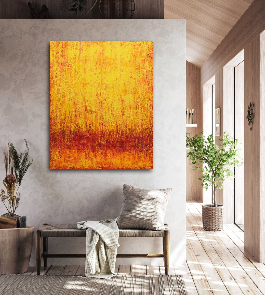 Abstract Acrylic Painting By Behshad Arjomandi, 32 X 39, Sunset Impressions Iii, Original Artwork