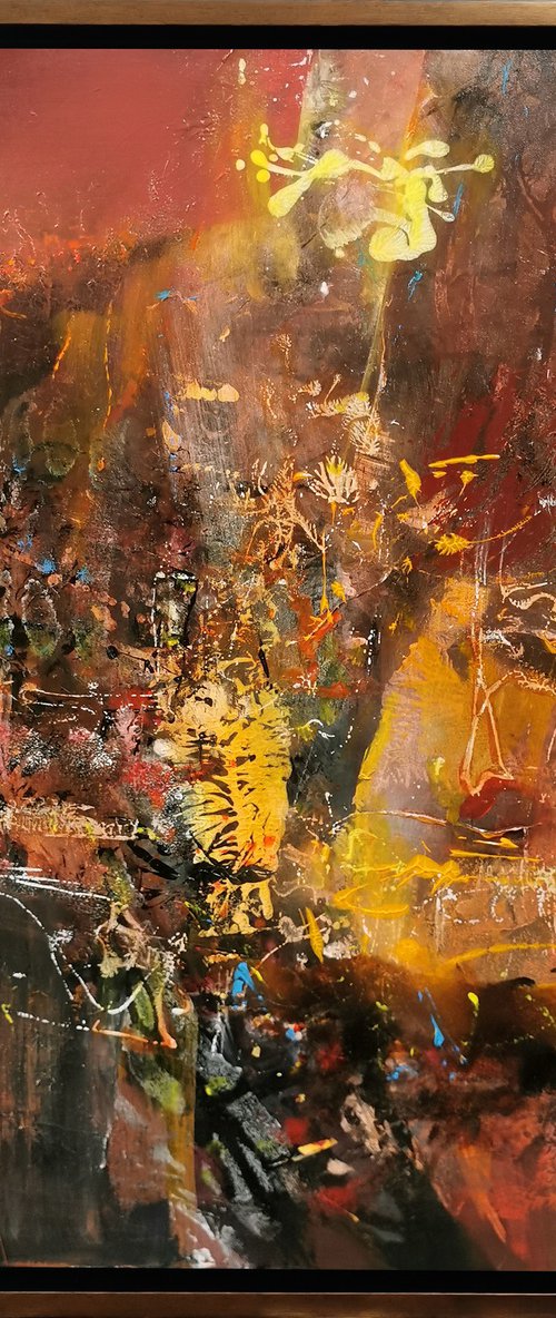 Beautiful framed contemporary masterpiece autumn colors abstract by O Kloska by Kloska Ovidiu