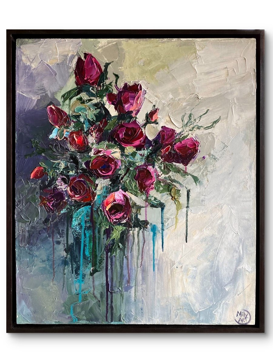 Flowing Roses Ii - Rose Bouquet By Mily Art, 21 X 25, Artwork For Sale On Artfinder