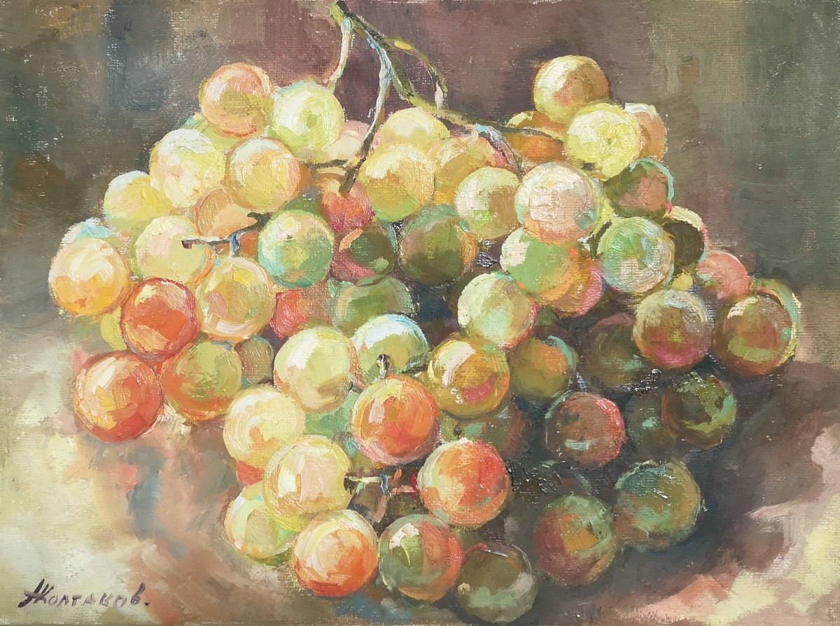 Impressionistic Still Life Oil Painting By Alexander Koltakov, 12 X 9, Grapes 5, Original Artwork
