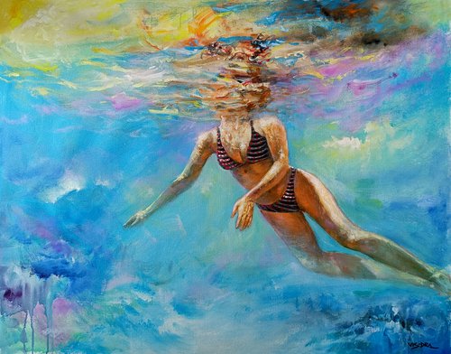 swimming girl3, 48x38 in by Vishalandra Dakur